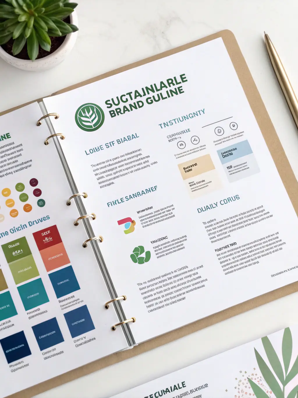 A set of brand guidelines, including color palettes, typography, and logo usage, laid out on a clean, professional document.